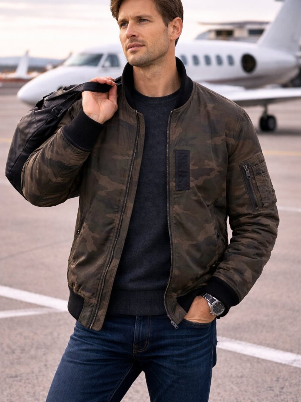 Denim & Supply Ralph Lauren Camouflage Military Bomber Jacket Sz S